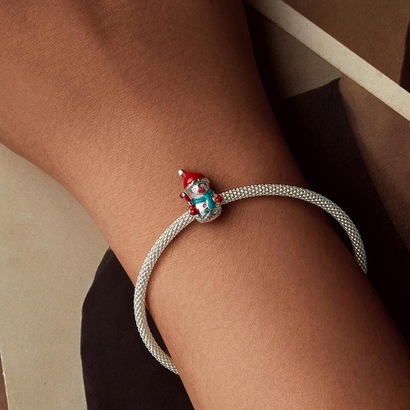925 Sterling Silver Snowman Bracelet Beads 7