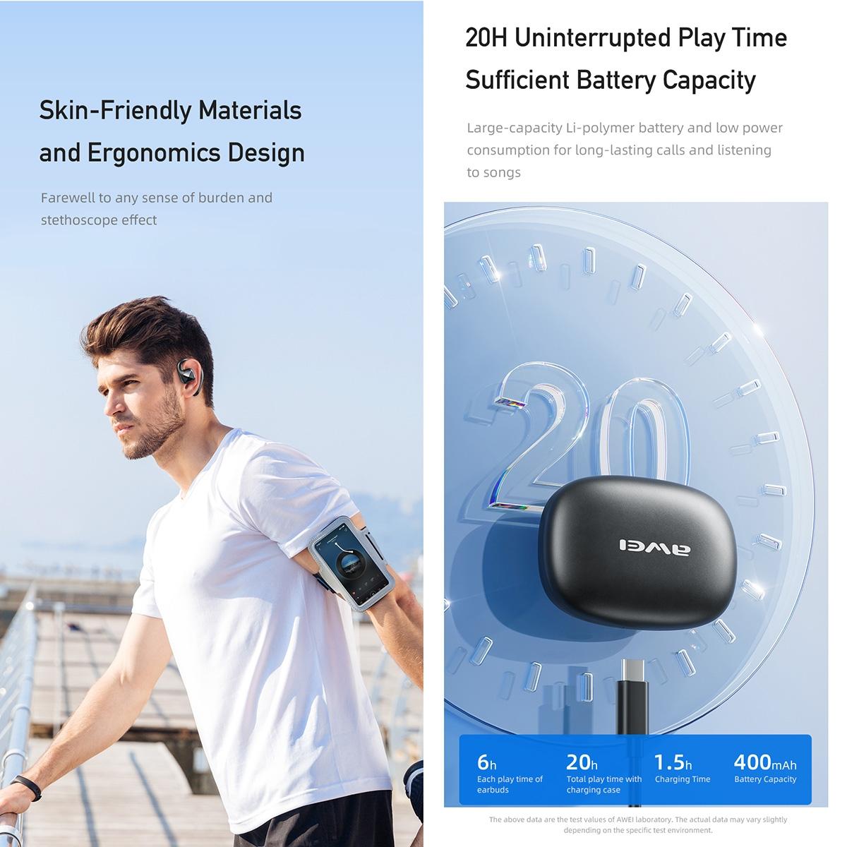Wireless Tws Bluetooth Earbuds with Air Conduction Technology - Black 6