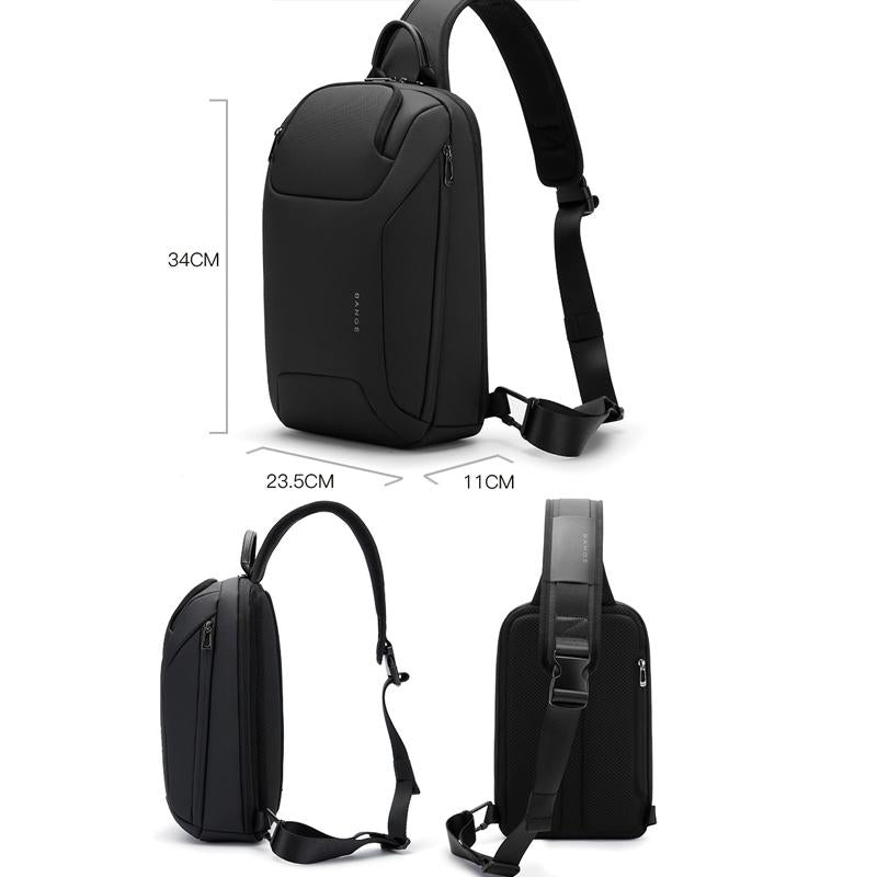 Men Chest Bag Business Shoulder Crossbody Bag - Black 4