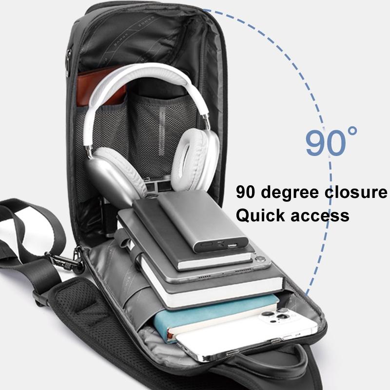 Men Chest Bag Business Shoulder Crossbody Bag - Black 6