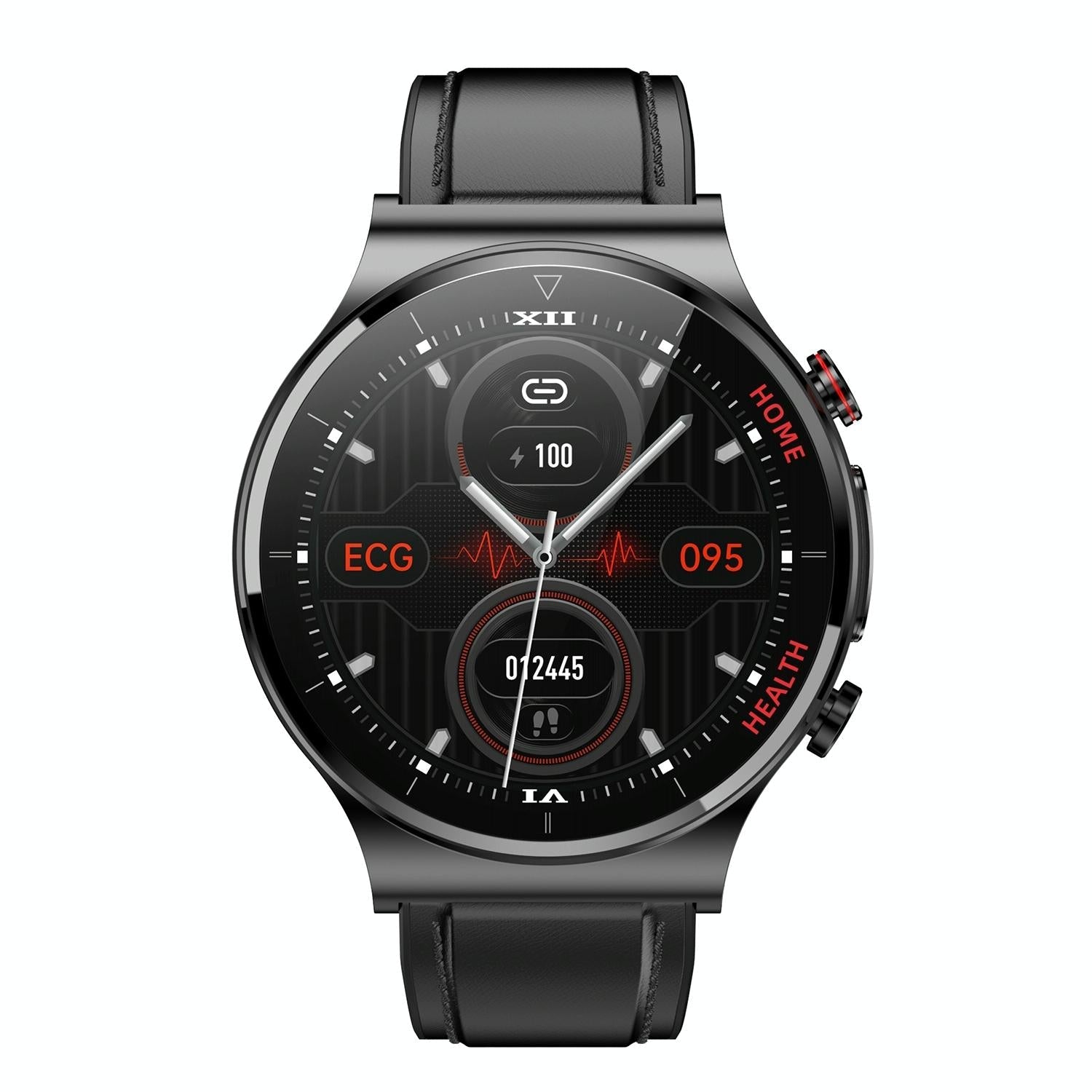 1.32 Inch Screen Leather Watch Strap Smart Health Watch Supports Body Temperature Monitoring Ecg Monitoring Blood Pressure - Black 3