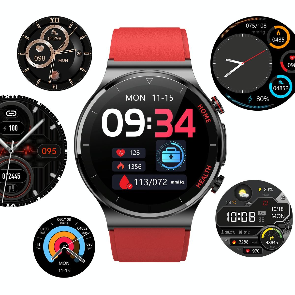 1.32 Inch Screen Leather Watch Strap Smart Health Watch Supports Body Temperature Monitoring Ecg Monitoring Blood Pressure - Black 4