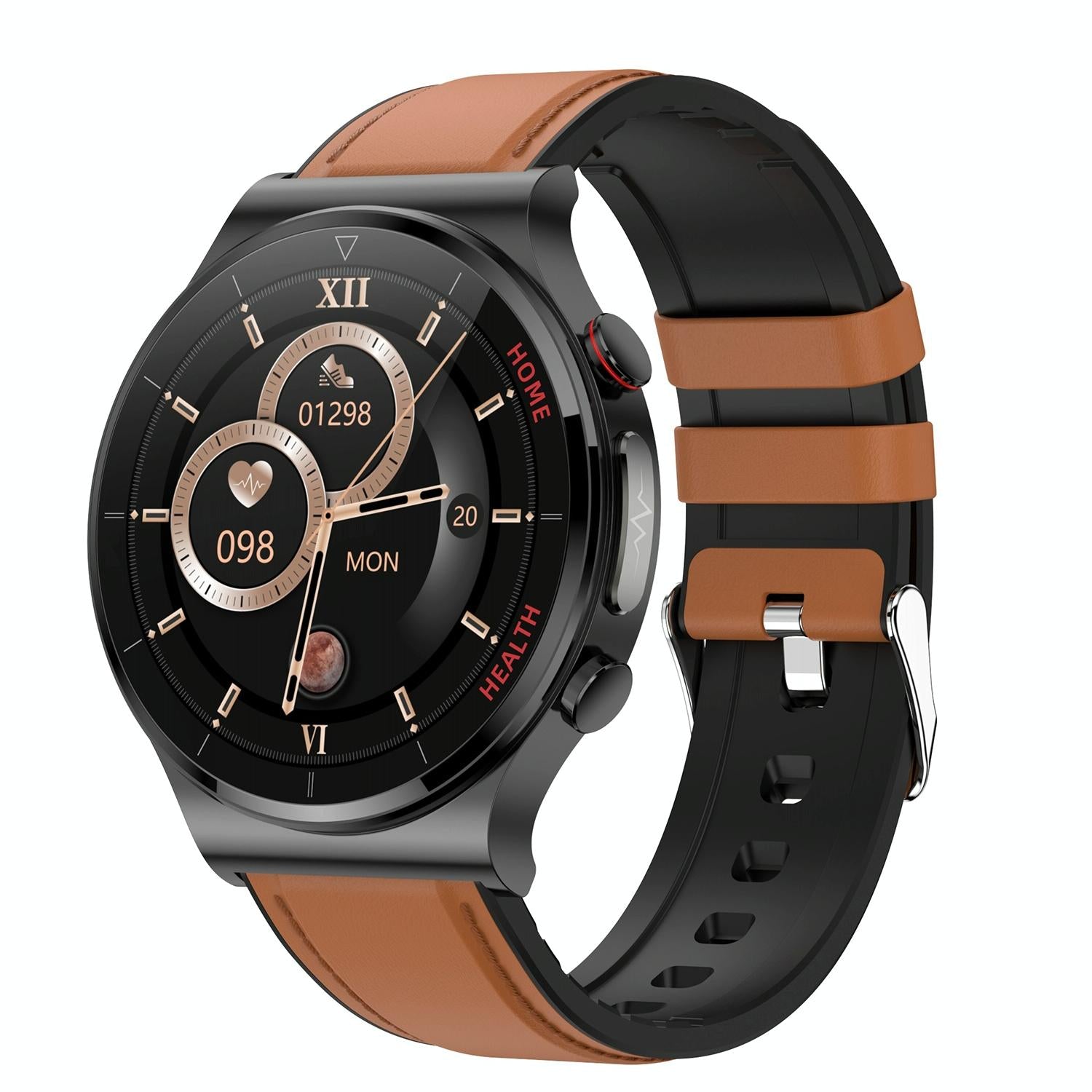 1.32 Inch Screen Leather Watch Strap Smart Health Watch Supports Body Temperature Monitoring Ecg Monitoring Blood Pressure - Black 11