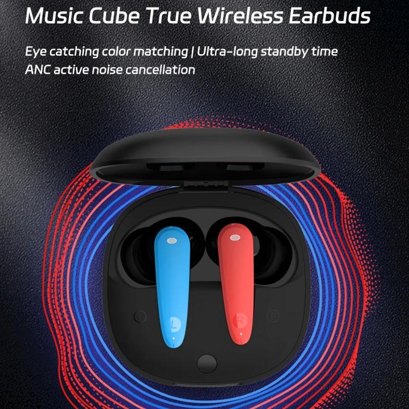 Wireless Noise-cancelling Bluetooth Earbuds - Music Cube - Red Blue 8