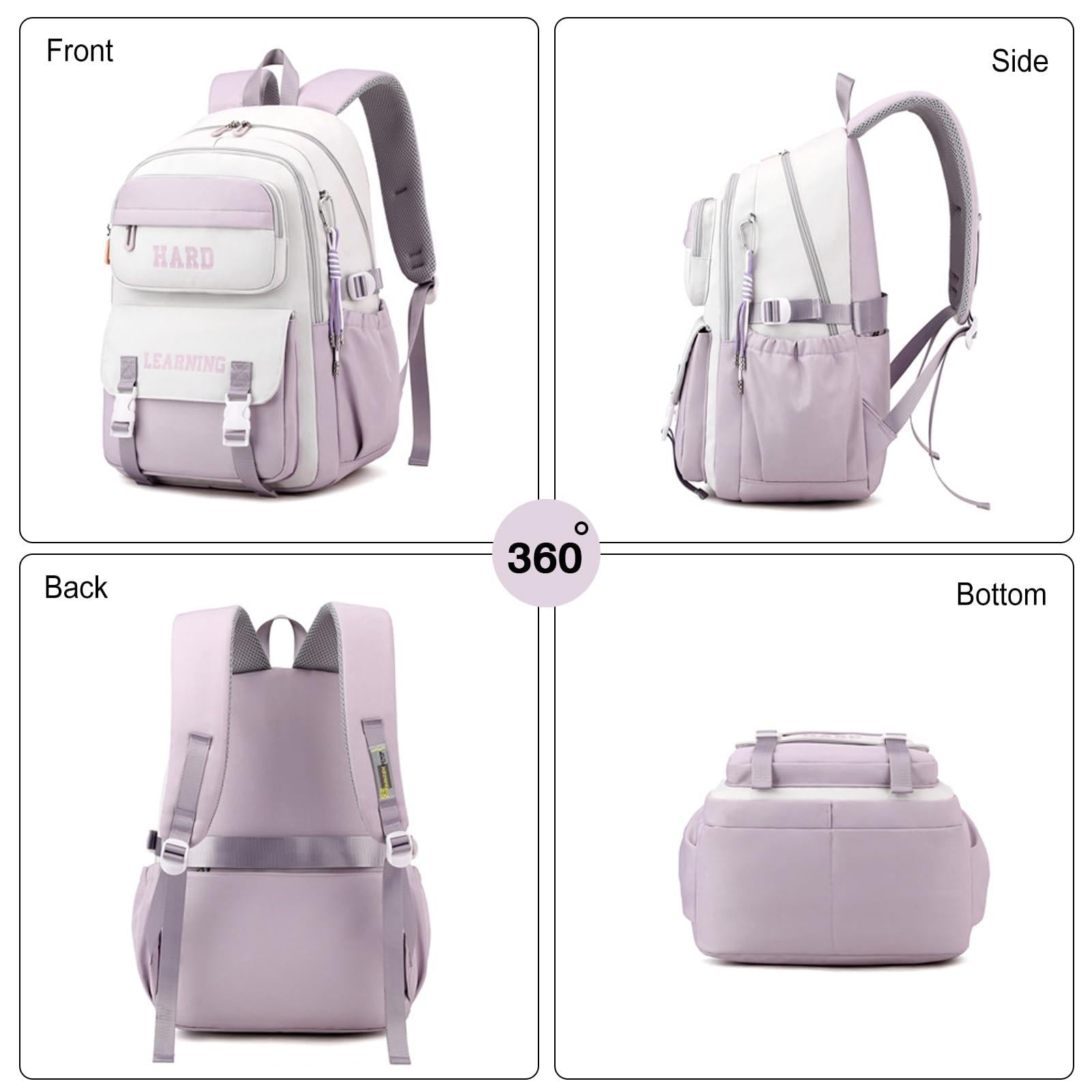 Versatile 15.6 Backpack for School & Work - Casual Design - Purple White 4