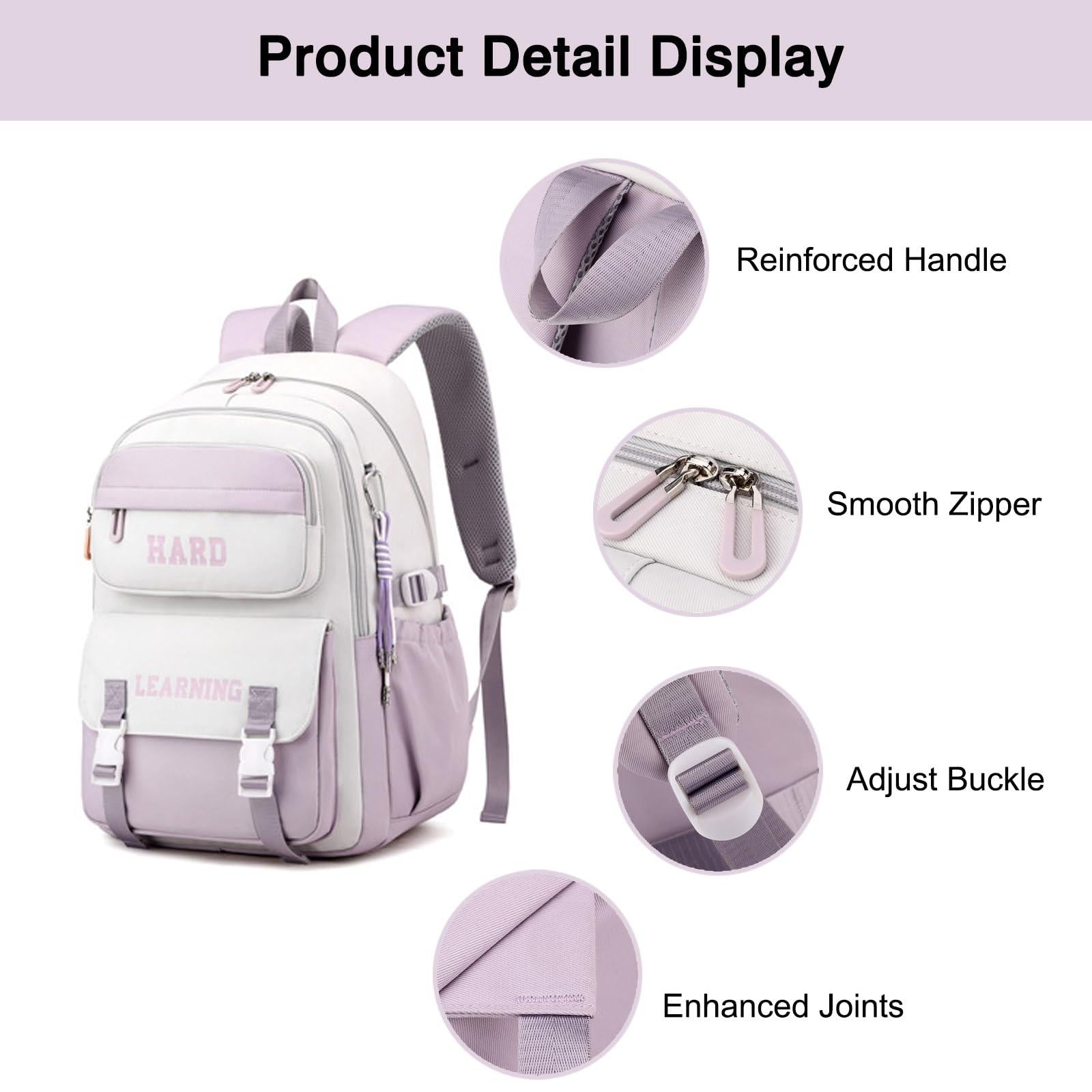 Versatile 15.6 Backpack for School & Work - Casual Design - Purple White 6