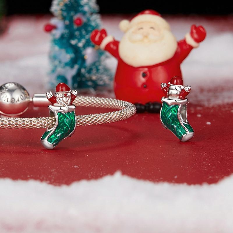 925 Sterling Silver Santa Bracelet Christmas Beads 6