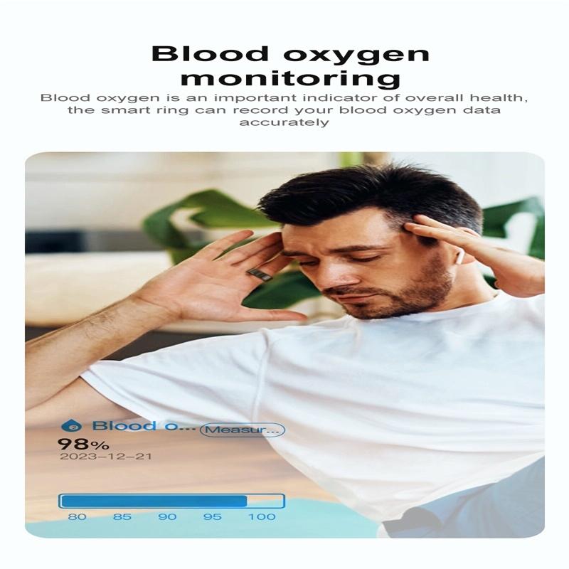 Smart Ring With Heart Rate Blood Oxygen Sleep Monitoring & Sports Modes - Size 9 - Black 7
