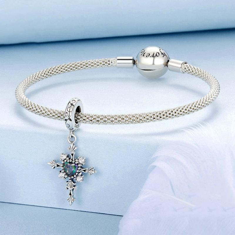 925 Sterling Silver Vintage Cross Love Pendant Beads 3