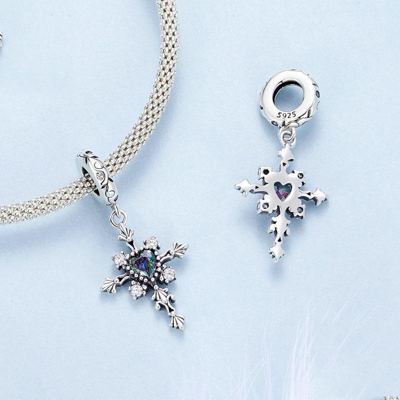 925 Sterling Silver Vintage Cross Love Pendant Beads 4