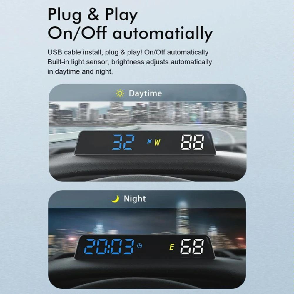 Usb Powered Hd Vehicle Altitude Meter Hud Display - Blue White 5