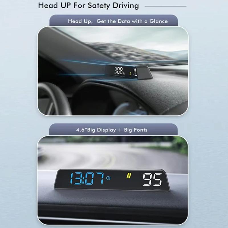 Usb Powered Hd Vehicle Altitude Meter Hud Display - Blue White 6