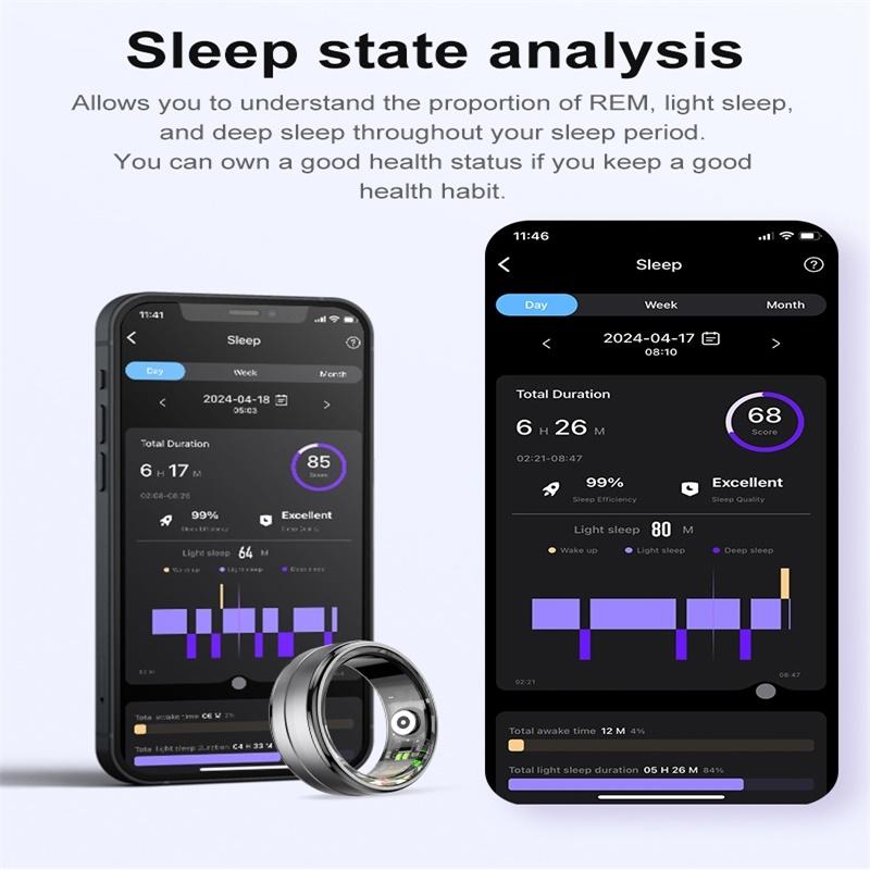 Smart Ring With Heart Rate Blood Oxygen & Sleep Monitoring - Size 10 - Black 10
