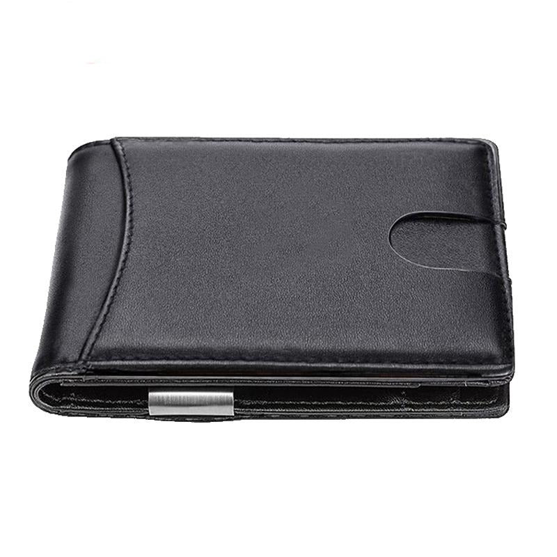 Men Vintage Leather Rfid Wallet - Flat Pattern Orange Inner