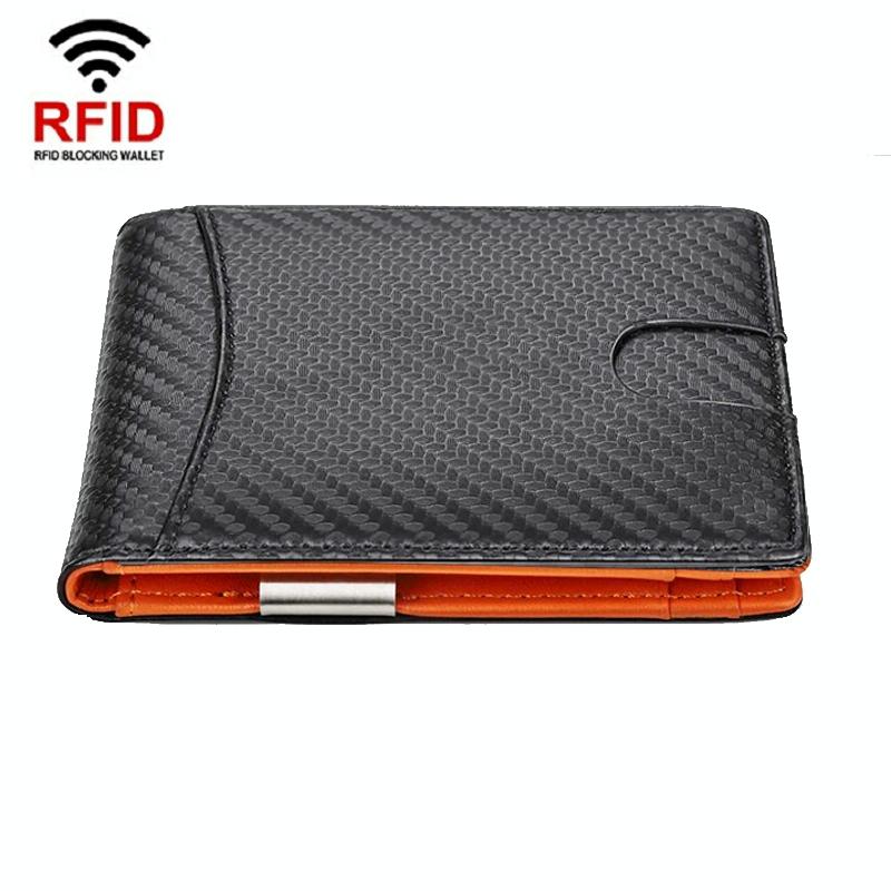 Men Vintage Leather Rfid Wallet - Flat Pattern Orange Inner 10
