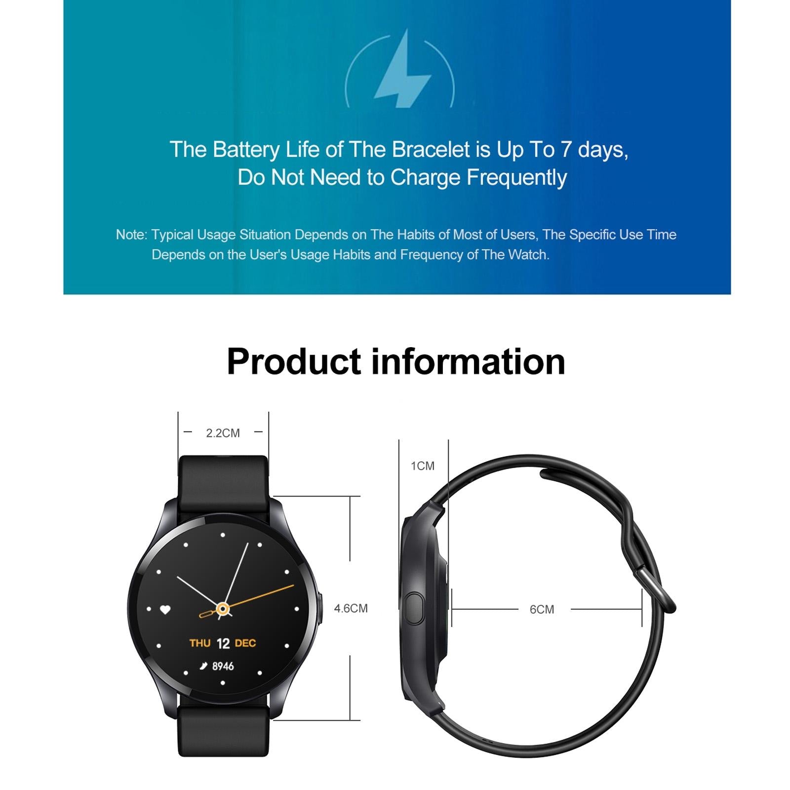 1.28 Inch Tft Colour Screen Ip67 Waterproof Smart Watch Support Body Temperature Monitoring / Sleep Monitoring / Heart Rate Monitoring - Blue 3