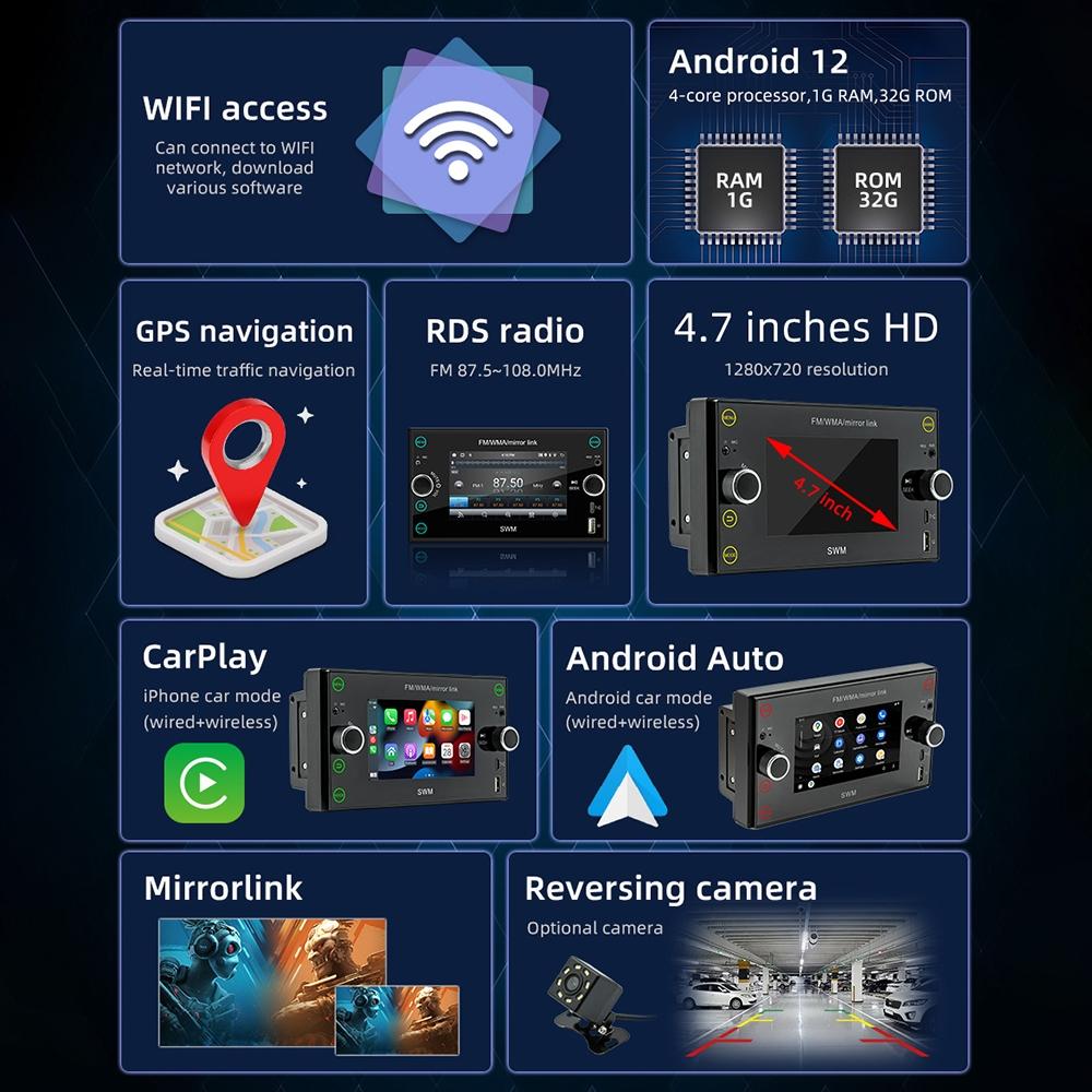 Android 12 Car Gps Navigation Player 1Gb + 32Gb Carplay / Android Auto / Mirrorlink / Wifi 11
