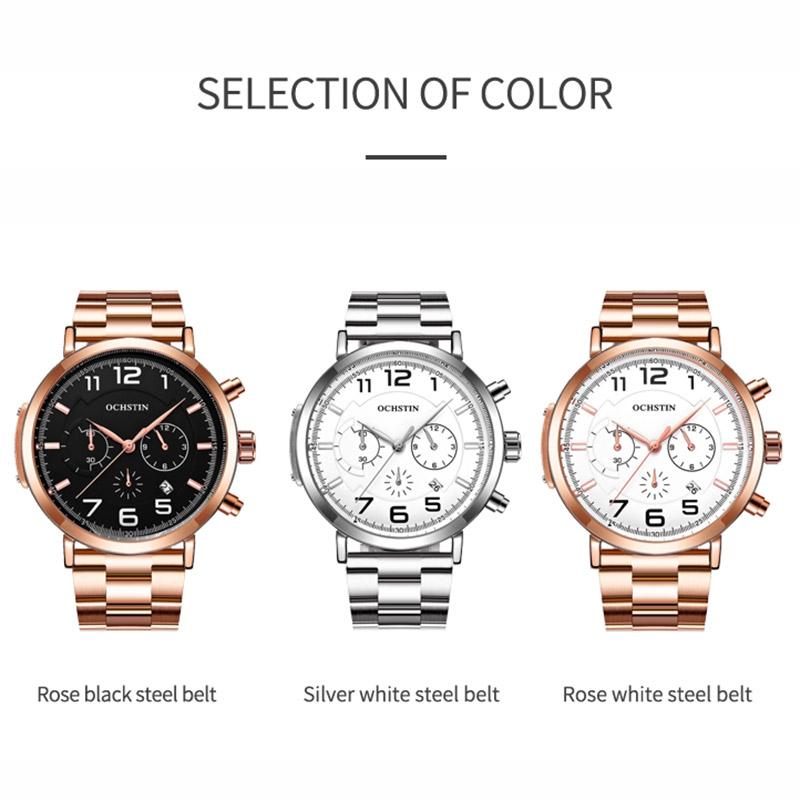 Men Multifunction Steel Quartz Watch with Steel Strap - Rose Gold Black 3