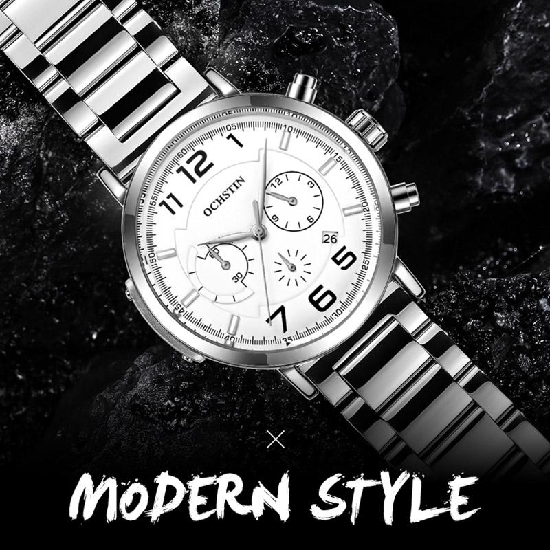 Men Multifunction Steel Quartz Watch with Steel Strap - Rose Gold Black 4