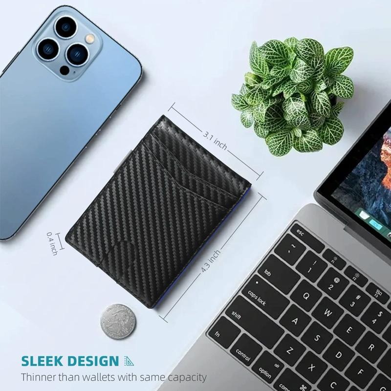 Rfid-protected Leather Credit Card Wallet - Secure & Stylish - Carbon Fiber Black Blue Inner 4