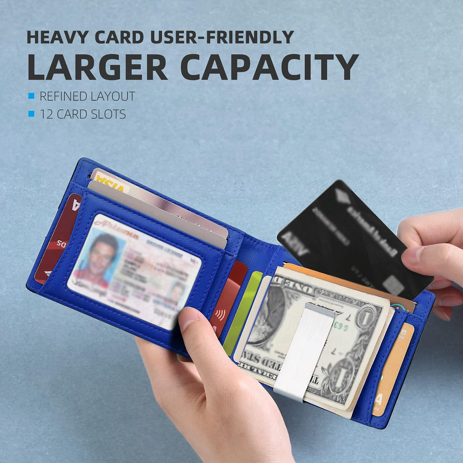 Rfid-protected Leather Credit Card Wallet - Secure & Stylish - Carbon Fiber Black Blue Inner 5