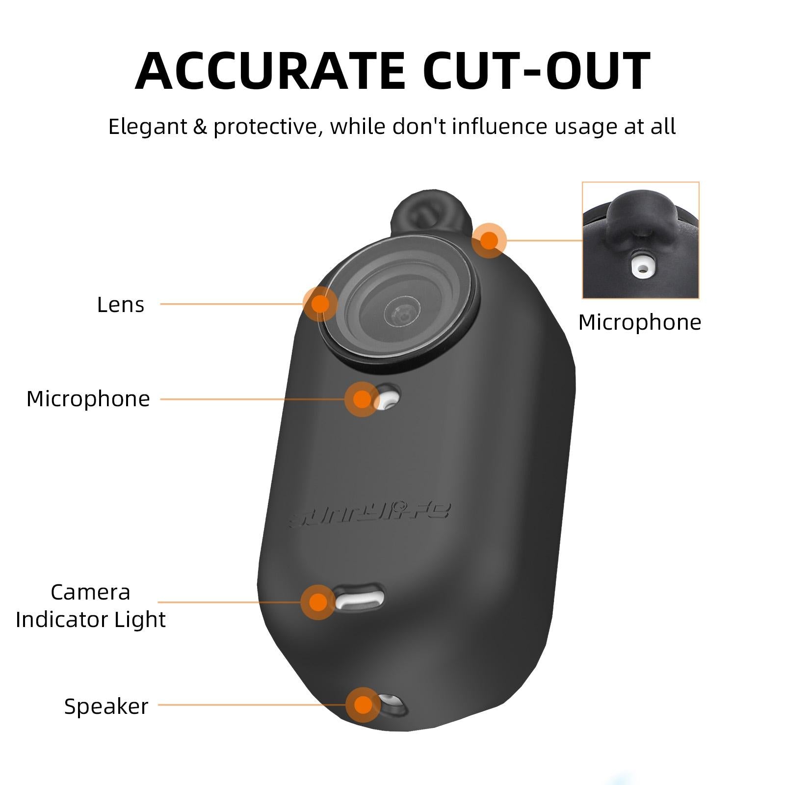 Silicone Camera Body Case with Lens Cap and Neck Strap for Insta360 Go 3 - Black 7