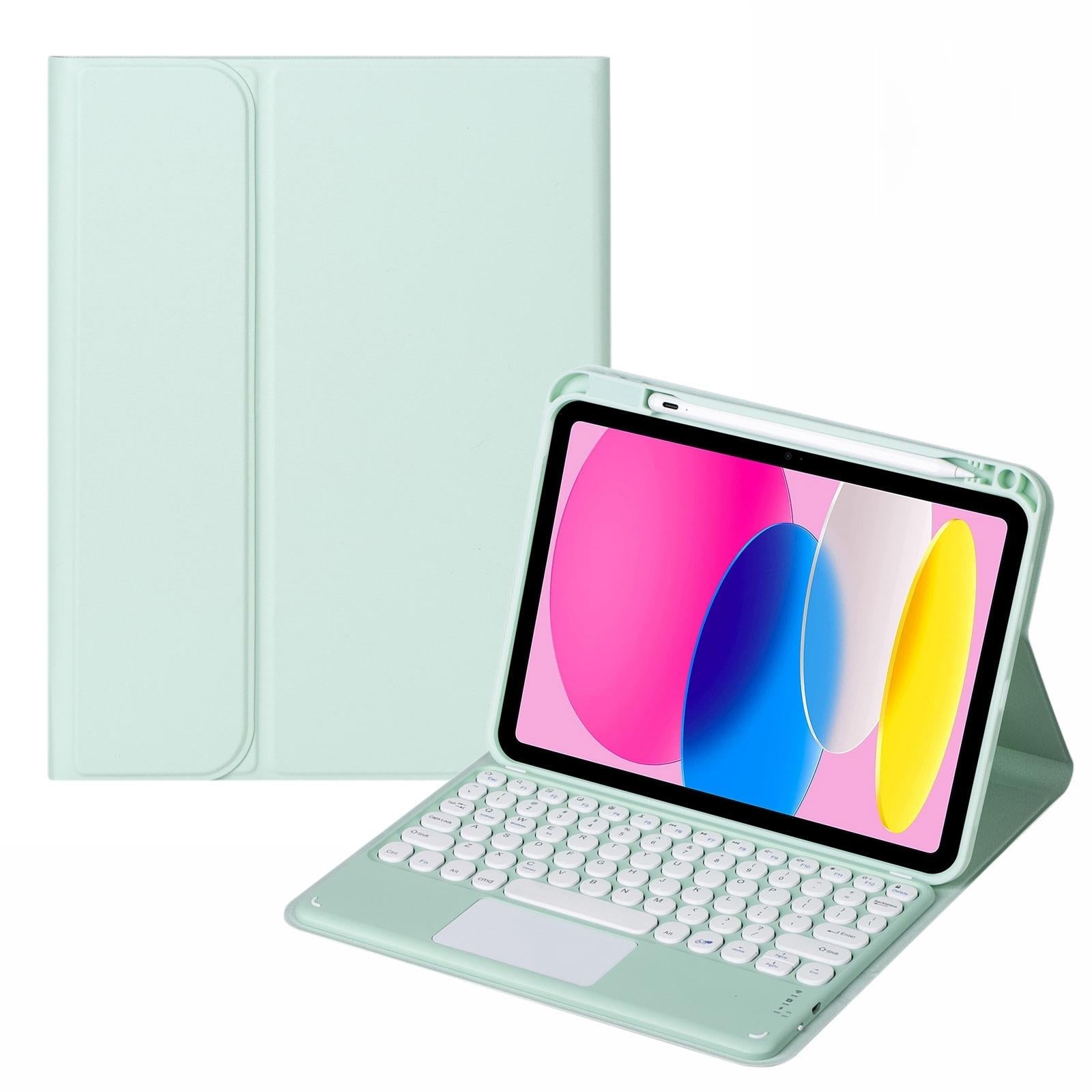 2022 Ipad 10.9 Touch Keyboard Leather Case With Pen Slot - Light Green 14