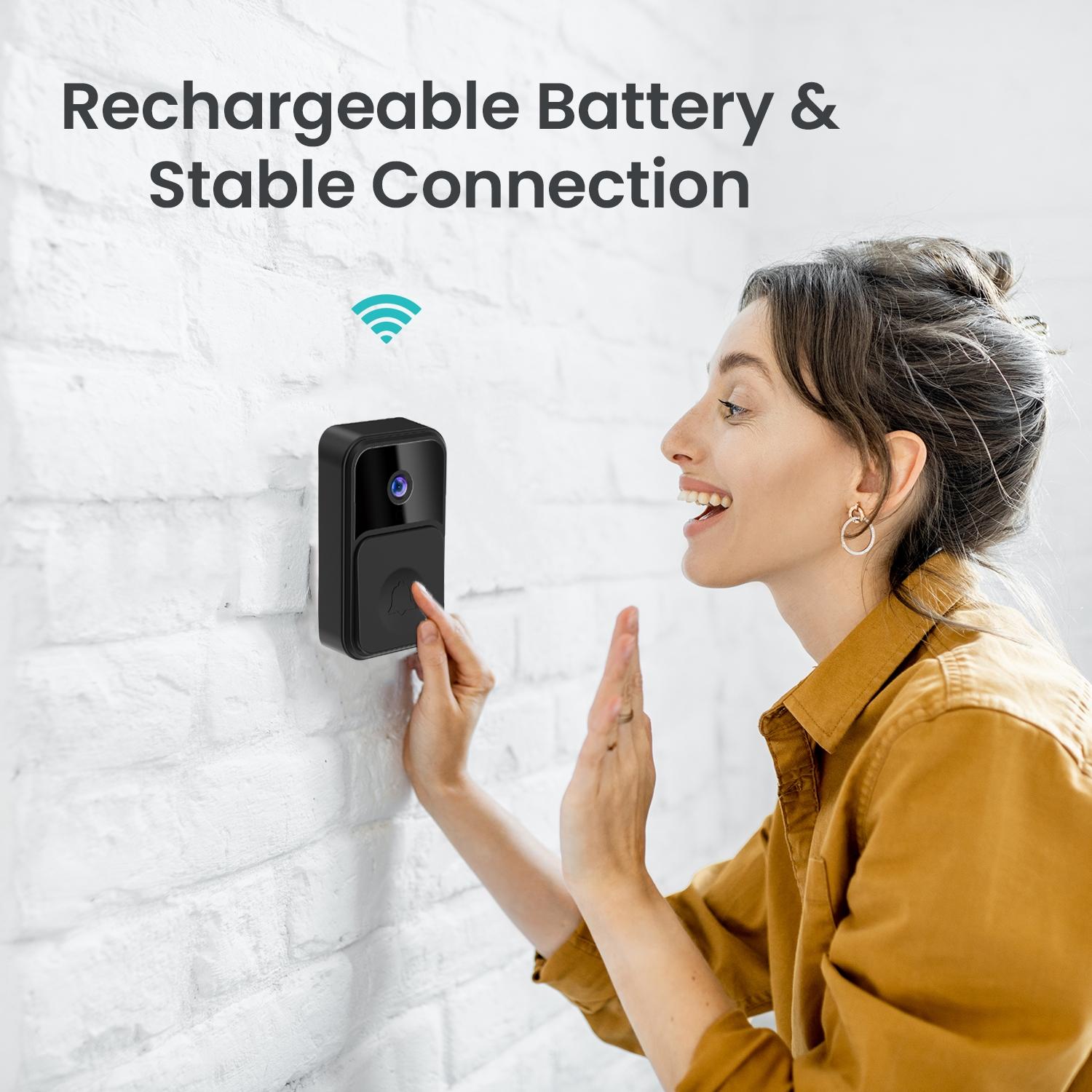 Wireless Smart Video Doorbell - 90 Degree Wide Angle - Black 5