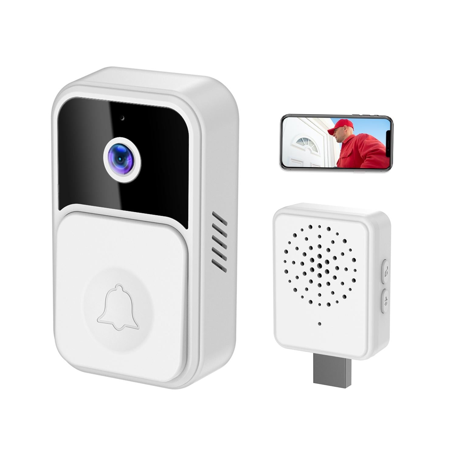 Wireless Smart Video Doorbell - 90 Degree Wide Angle - Black 12