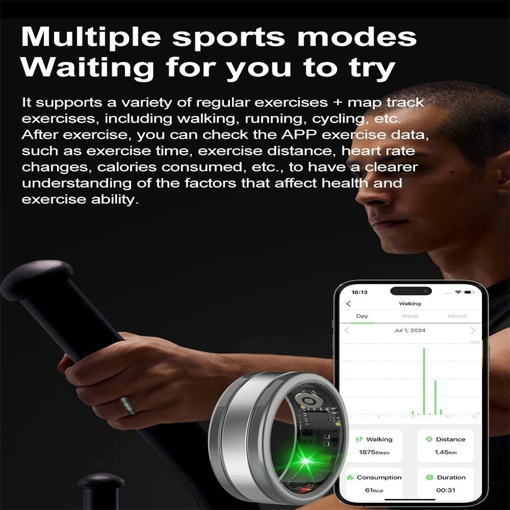 Smart Ring With Heart Rate Blood Oxygen Sleep Tracking - R18 Size 9 - Black 9