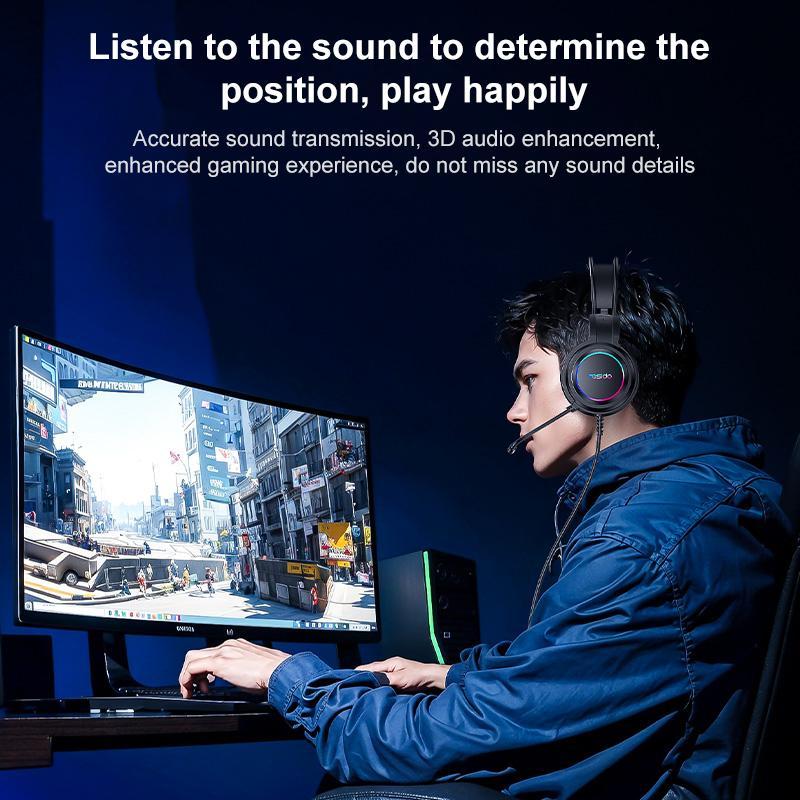 Usb Wired Rgb Gaming Headset With Mic 1.2M Cable Black 5