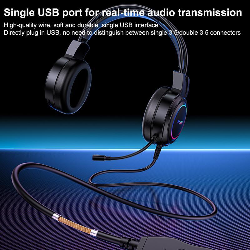 Usb Wired Rgb Gaming Headset With Mic 1.2M Cable Black 8