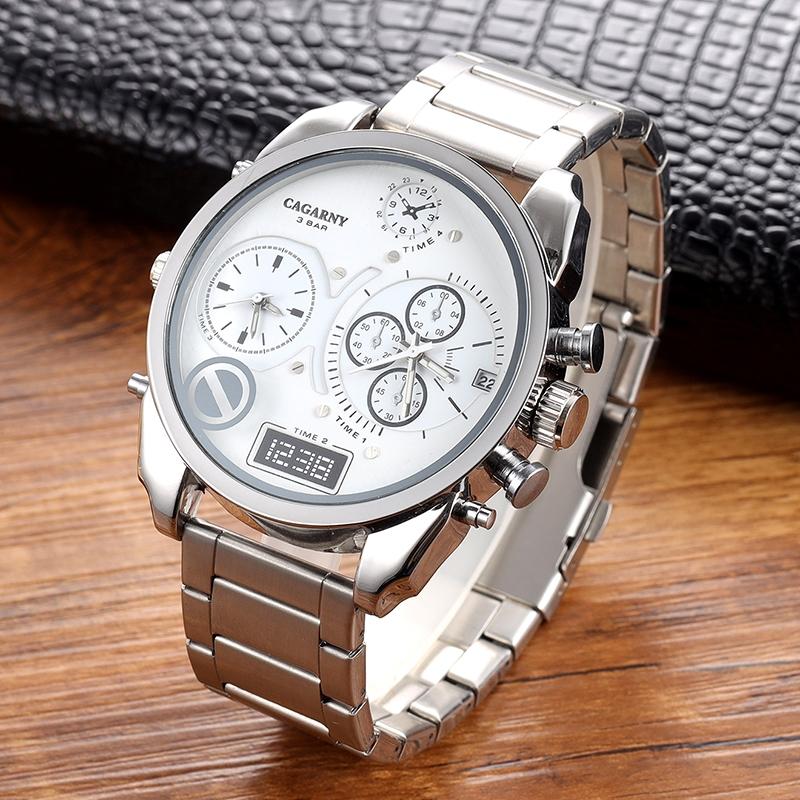 Men Dual Movement Steel Band Watch - Silver Shell