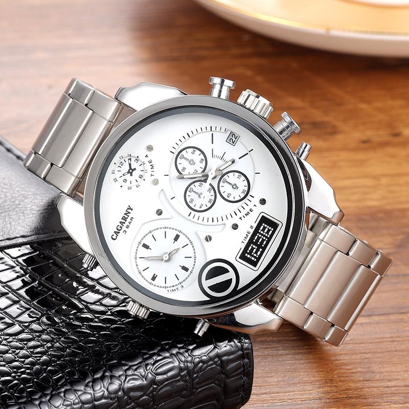 Men Dual Movement Steel Band Watch - Silver Shell 3