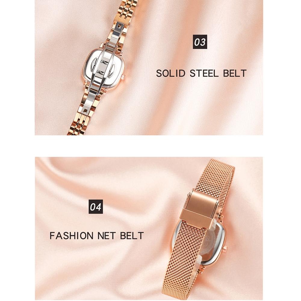 Women Oval Dial Quartz Watch with Simple Bar Scale - Steel Belt Rose Gold 5