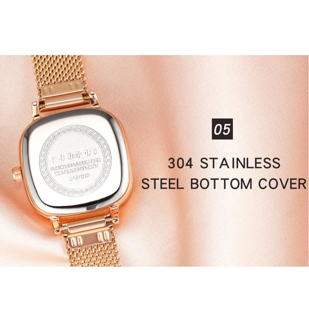 Women Oval Dial Quartz Watch with Simple Bar Scale - Steel Belt Rose Gold 6