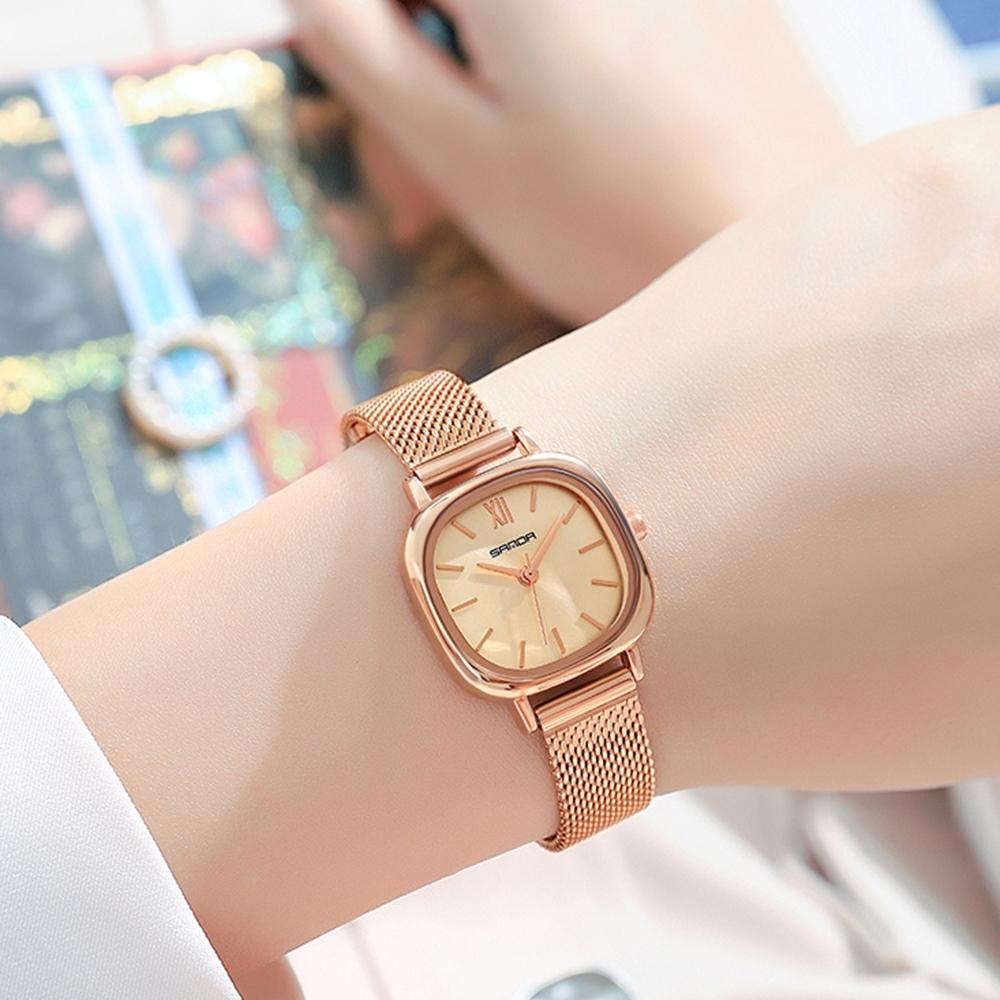 Women Oval Dial Quartz Watch with Simple Bar Scale - Steel Belt Rose Gold 8