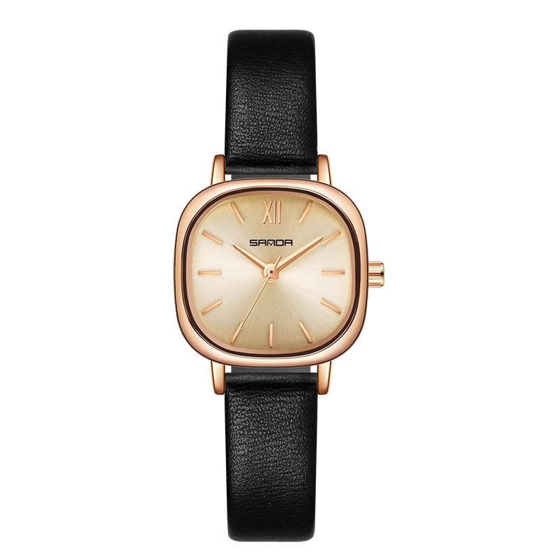 Women Oval Dial Quartz Watch with Simple Bar Scale - Steel Belt Rose Gold 13