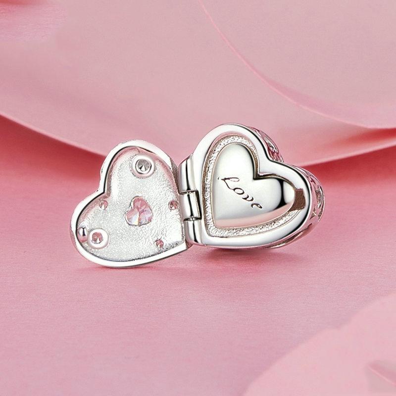 925 Sterling Silver Platinum Plated Love Beads For Diy Valentine'S Day 3