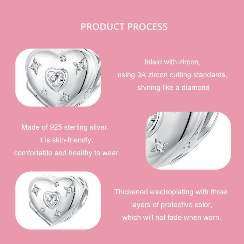 925 Sterling Silver Platinum Plated Love Beads For Diy Valentine'S Day 4