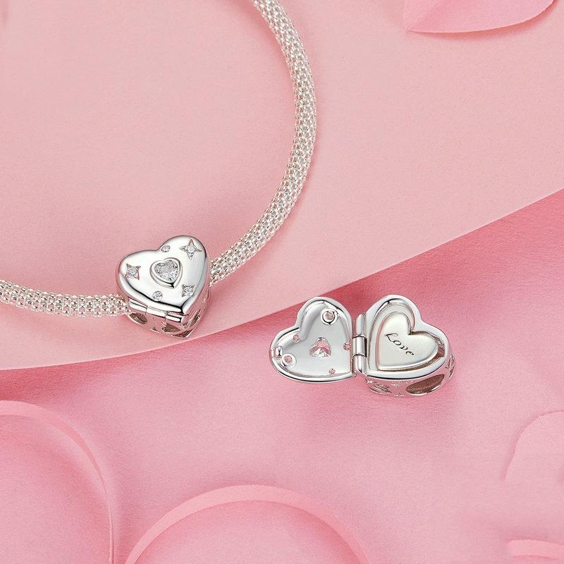 925 Sterling Silver Platinum Plated Love Beads For Diy Valentine'S Day 6