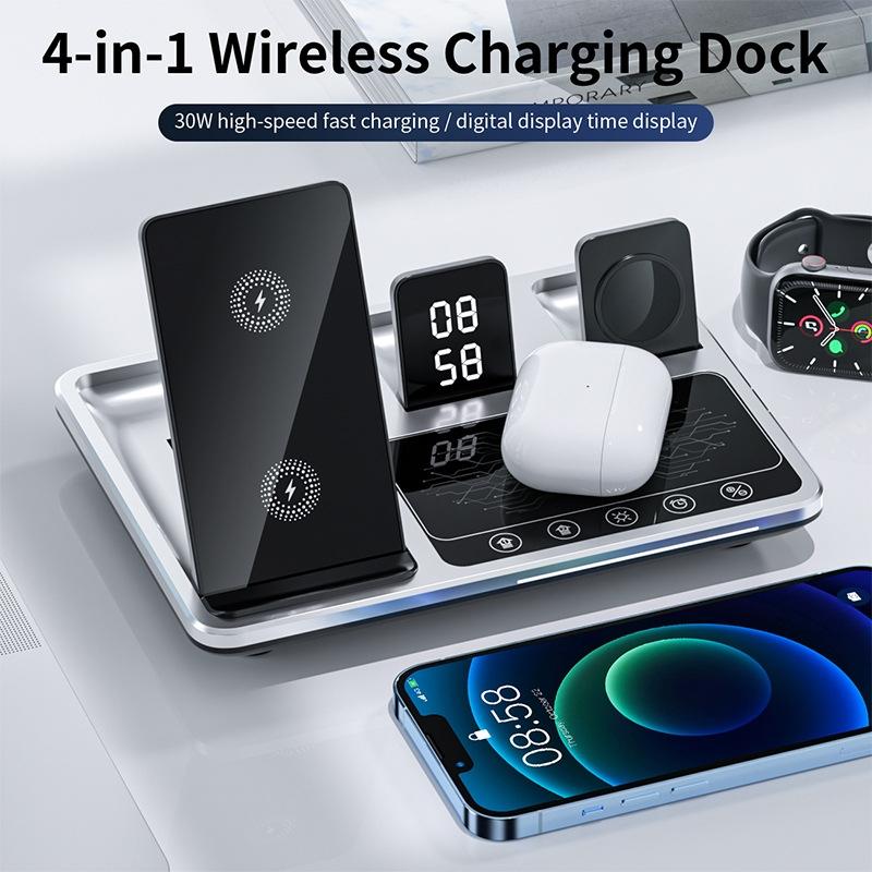 30W 4 In 1 Wireless Charger With Ambient Light Silver / Black 3