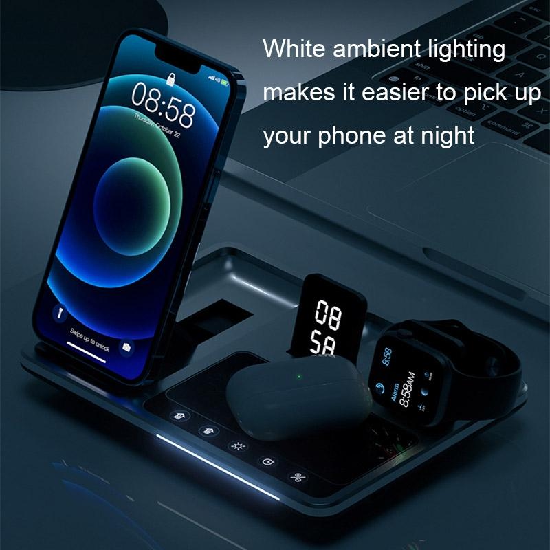 30W 4 In 1 Wireless Charger With Ambient Light Silver / Black 5