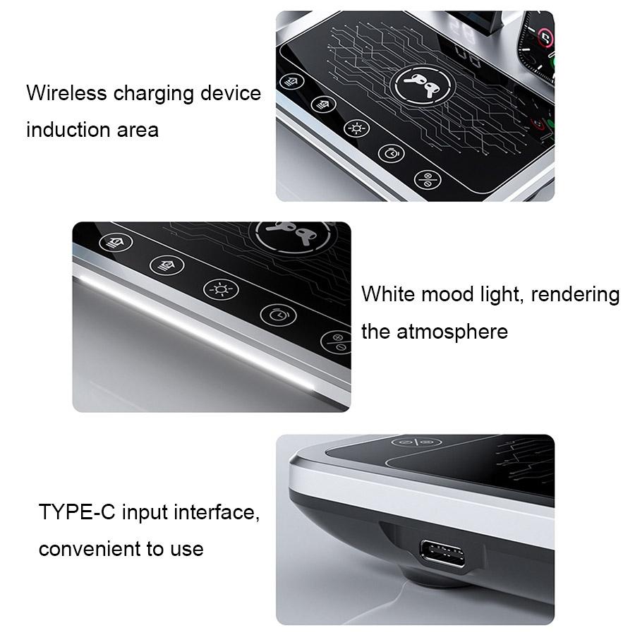 30W 4 In 1 Wireless Charger With Ambient Light Silver / Black 7