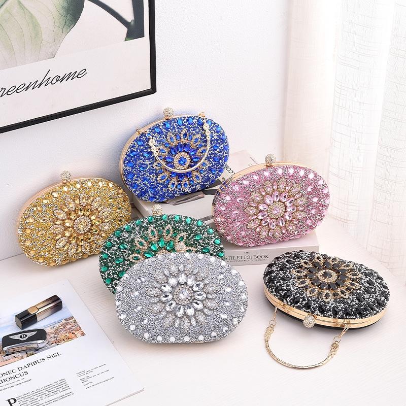 Evening Party Clutch Bag with Sunflower Diamond Design - Silver 3