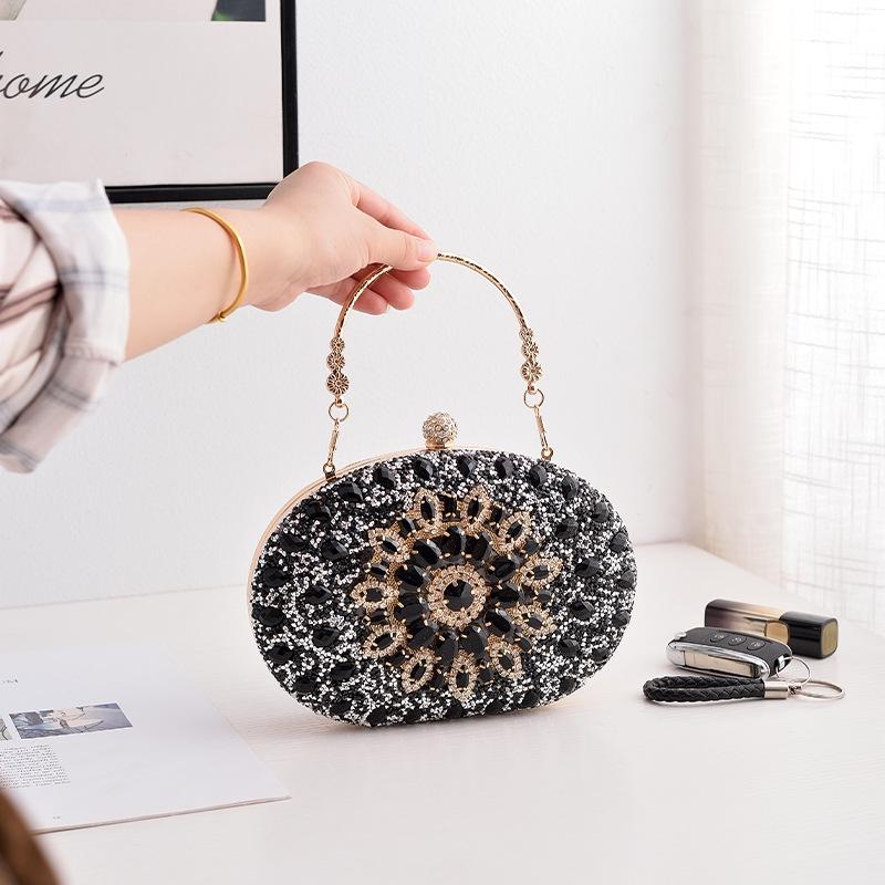 Evening Party Clutch Bag with Sunflower Diamond Design - Silver 4