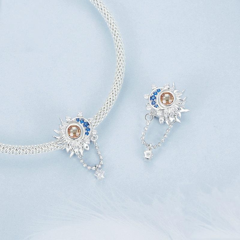 925 Sterling Silver Sun Moon Beaded Diy Pendant 4