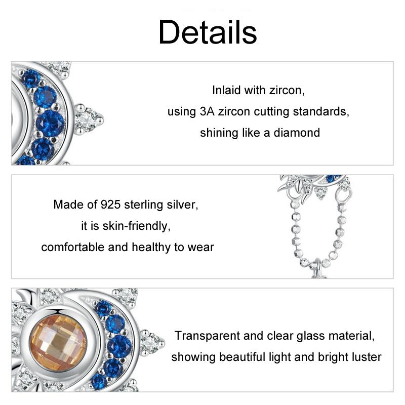925 Sterling Silver Sun Moon Beaded Diy Pendant 5