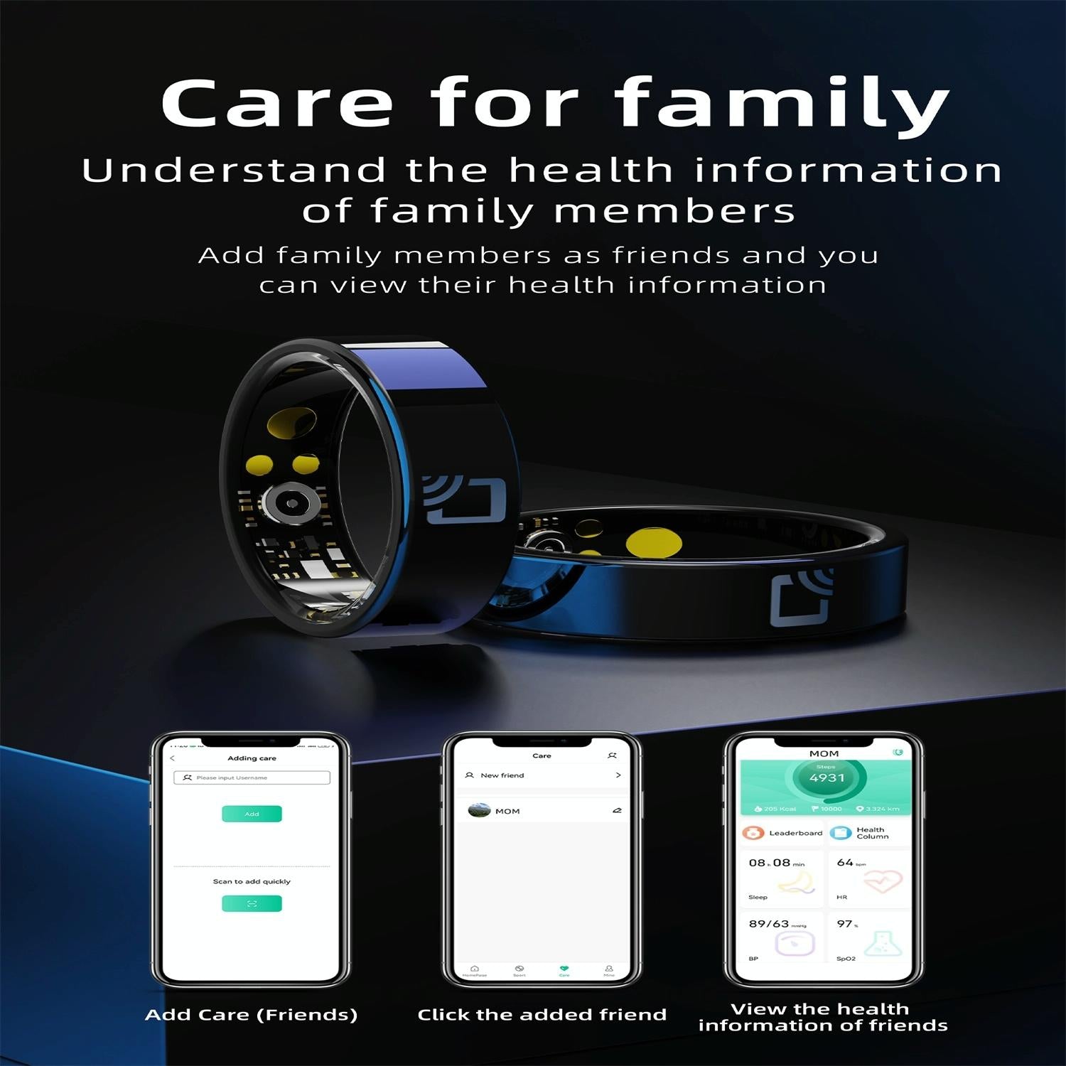 Smart Ring With Heart Rate Blood Oxygen Sleep Monitoring And Multiple Sports Modes - Black Size 7 6