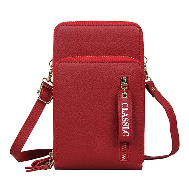 Red Pu Mobile Phone Bag For Women Large Capacity